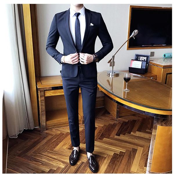 Ternos masculinos de cor pura, conjunto de 2 peças, cinza, azul, preto, roxo, vermelho, moda, negócios, casamento, banquete, terno masculino, jaquetas e calças