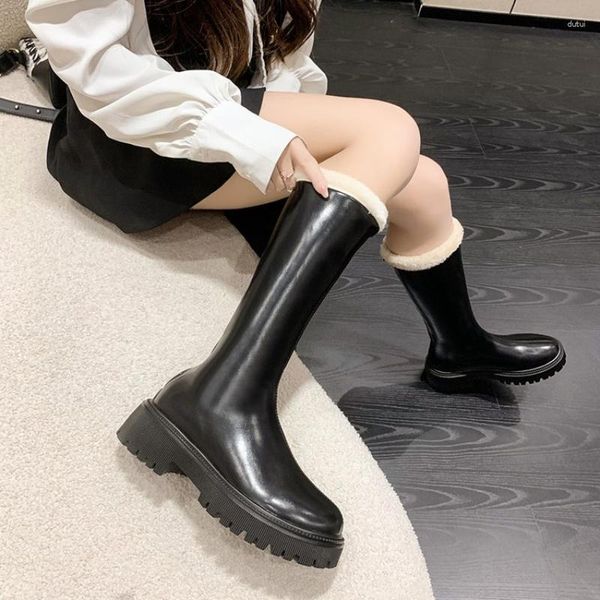 Botas femininas de alta moda mulher antiderrapante impermeável inverno pu couro joelho mulheres plataforma robusta longa