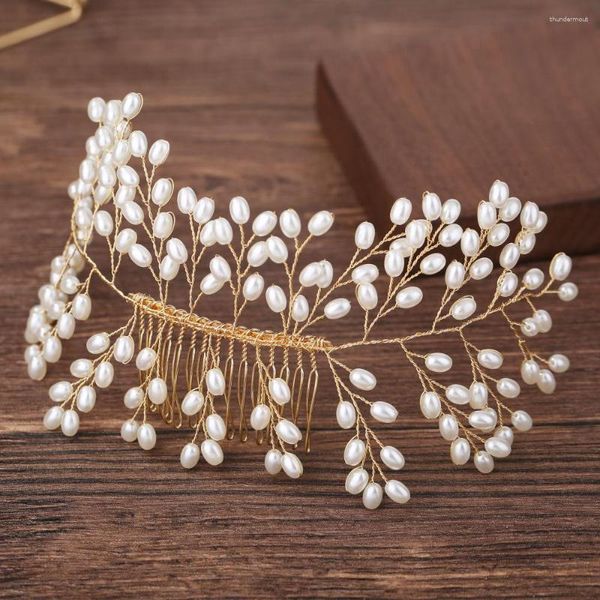 Fermagli per capelli Colore oro argento Perle Pettine da sposa Corona Gioielli di moda Fatti a mano Lustro Copricapo da sposa Accessori per capelli da donna