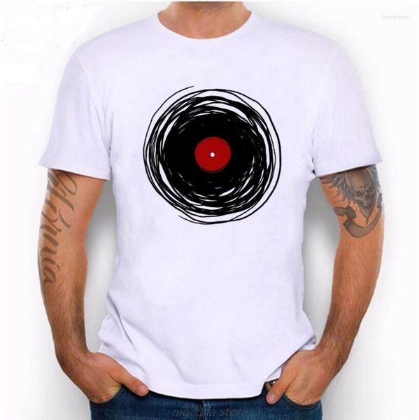 Camisetas masculinas girando com um disco de vinil retro música dj médio branco gráfico camiseta unissex roupas camisa masculina camisetas tops