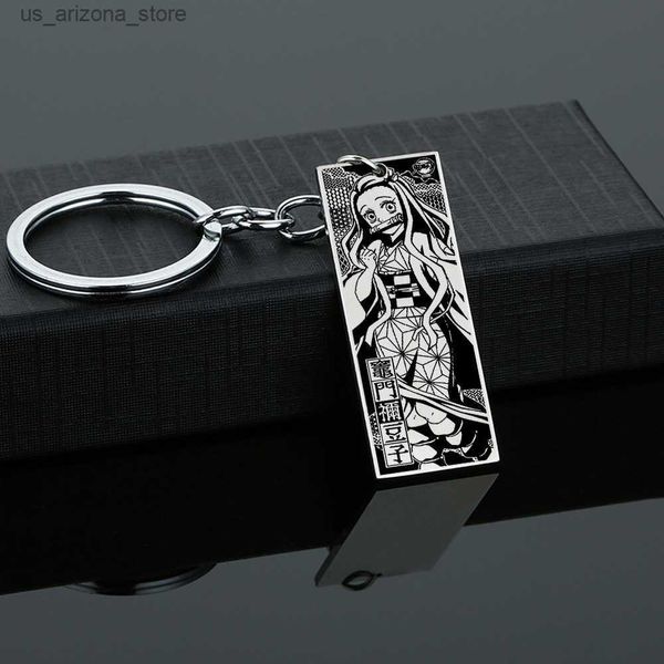 Chaveiros Lanyards Novo Anime Demon Slayer Esboço de Aço Inoxidável Chaveiro Brilhante Kimetsu No Yaiba Rengoku Kyoujurou Uzui Tengen Kanroji Jóias Q230918