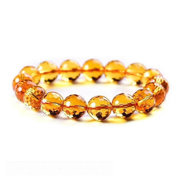 Charme Pulseiras Genuíno Natural Amarelo Citrino Claro Rodada Beads Corte Pulseira Mulheres Homens Cristal Gemstone Rico 8mm 10mm 12 Dhgarden Dhdap