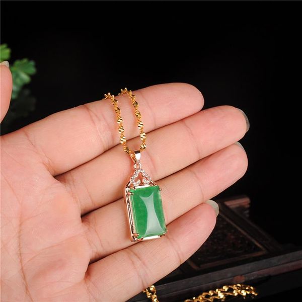 Ciondolo in giada verde naturale Myanmar con pendenti in argento sterling 925 in oro rosa collane aggiungi catena di gioielli in giada collana di giada193N