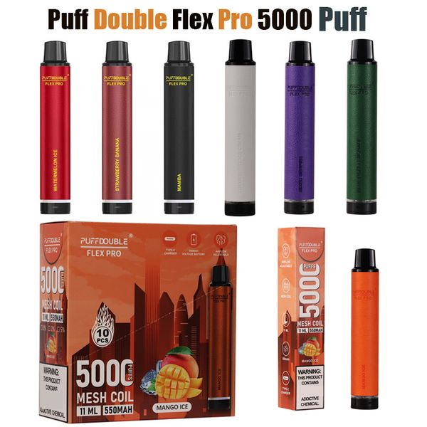 Puff Flex Puff 5000 Puff Double Pro Einweg-Vape-Elektronikzigaretten 11 ml Vorgefüllter, auswechselbarer 550-mAh-Akku, Dampfwelt