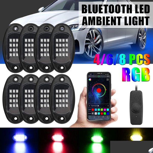 Luzes decorativas carro led rock música sincronização bluetooth app controle 8 em 1 rgb chassi luz undergolw para jeep caminhão off-road barco suv dr dhv9l