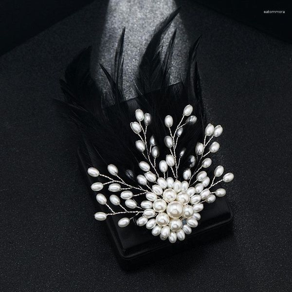 Spille Spilla con piume di perle coreane Clip laterale personalizzata Spille di lusso eleganti a doppio uso Pin Accessori per costumi da sera per signora