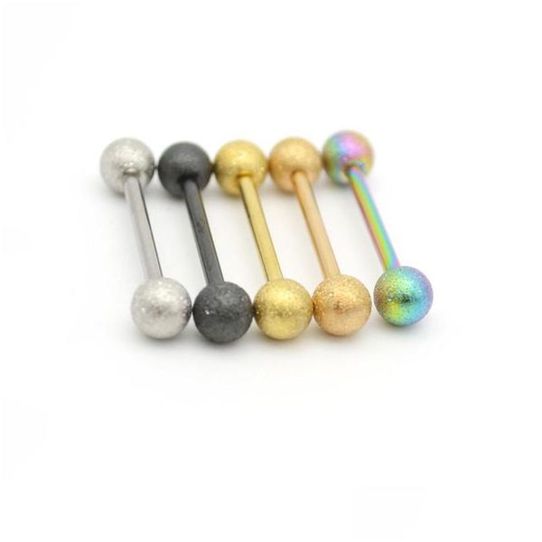 Anéis de língua barra fosca extravagante mamilo reto industrial brinco barbell dl bola polonês aço cirúrgico 14g 16mm corpo piercing dhgarden dhb4c