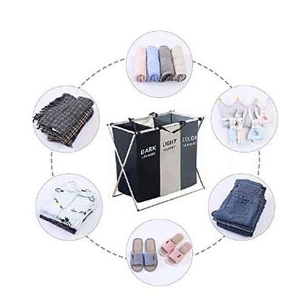 3 seção dobrável cesta de lavanderia organizador grande caixa de armazenamento cesto de roupa suja classificador saco de roupas sujas crianças brinquedos grandes t2312r