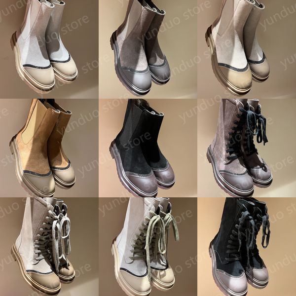 Diseñador Brown Biker pisos botas Chelsea botas zapatos de cuero neumático bota corta botines de tacón bajo marcas de lujo resistentes para mujeres calzado de fábrica