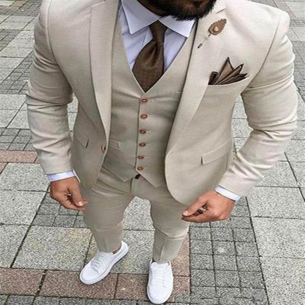 Neue Beige Männer Anzüge Slim Fit Hochzeit Bräutigam Smoking 3 Stück Jacke Hose Weste Bräutigam Anzüge Mann Blazer297p