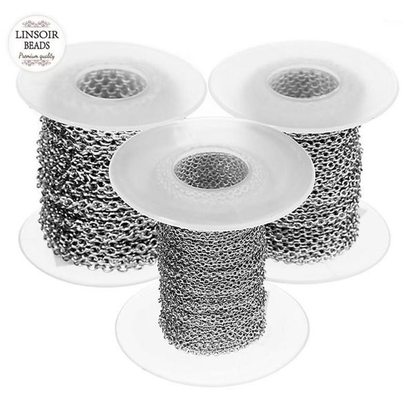 Correntes inteiras 10 jardas / rolo 1mm 1 5mm 2mm 2 5mm 3mm largura tom de prata aço inoxidável corrente de ligação de metal para colares pulseiras j297w