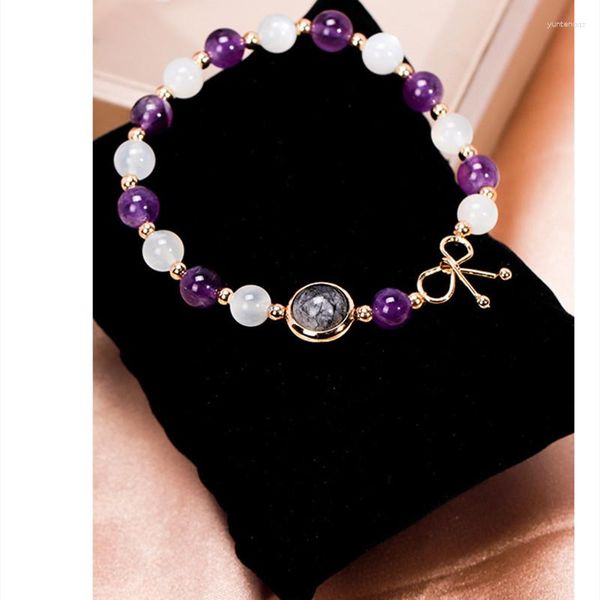 Braccialetti con ciondoli Bracciale con ametista in cristallo bianco al chiaro di luna che esplode Bracciale con trasferimento di capelli neri femminili Cordoncino a mano Ornamenti semplici