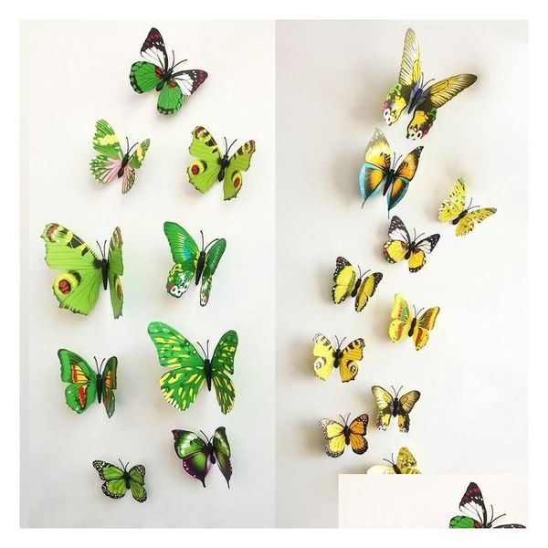 Настенный декор 1200 шт./лот ПВХ 3D наклейки-бабочки наклейки домашний плакат для детской комнаты клей для украшения Adesivo De Parede Drop De Dhtle