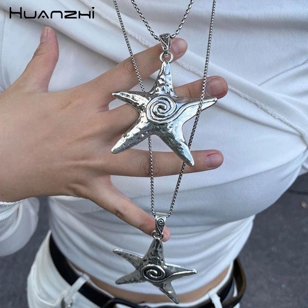 Kolye Kolyeler Metal Absagate Kişilik Büyük Pentagram Yıldız Kolye Kadınlar İçin UNISEX Y2K Takı Hip Hop Punk Kazak Zinciri 230915
