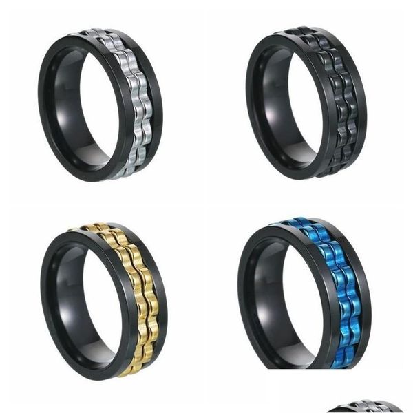 Band Ringe Punk Gear Rotierende Angst Zappeln Ring Titan Stahl Kette Spinner Für Männer Rock Biker Hochzeit Party Schmuck 8mm Drop Del Dhl9T