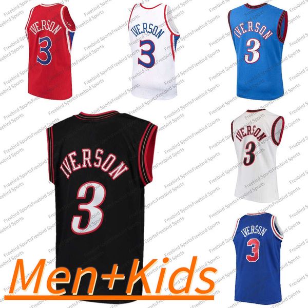 Maglia da basket Uomo Bambino 3 Allen Iverson 3 Maglia cucita vintage nero bianco rosso blu retrò