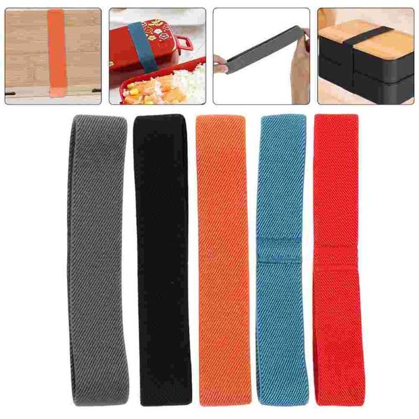 Louça 5 Pcs Nylon Webbing Bento Caixa Cinta Fixação Banda Pé Piquenique Lancheira Elástica Viagem