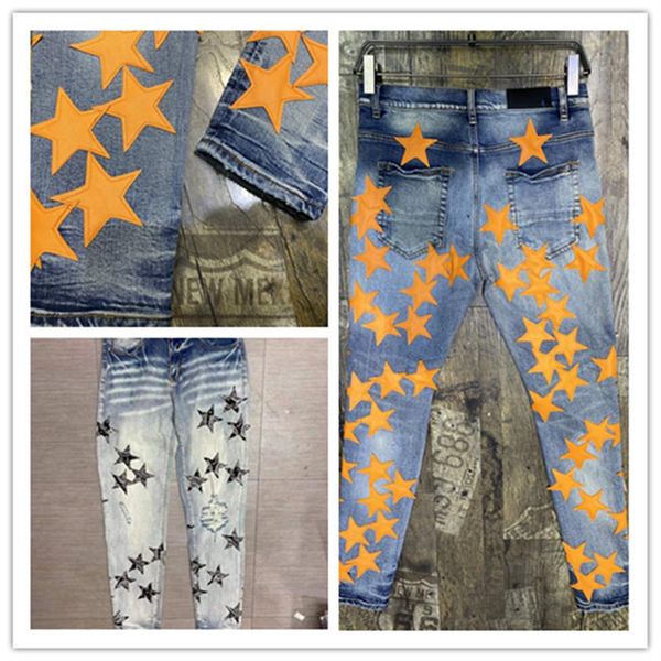 22SS Designer Mens Jeans Luxo Design Denim Slim-Leg Jean Calças Casuais Populares Cinco Estrelas Elementos High End Qualidade High Street Bi318P