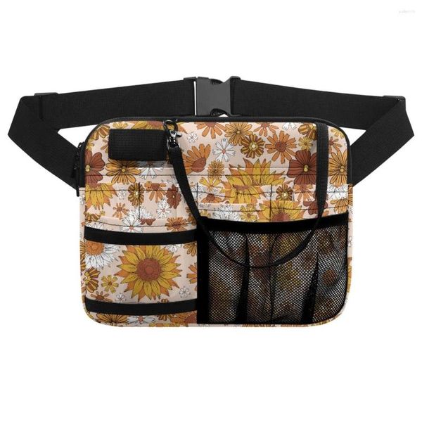 Sacos de cintura Sol Flor Padrão de Girassol Pessoal Trabalho Bolso Sala de Operação Satchel Ferramenta Mezanino Saco de Armazenamento Grande Capacidade Soft Pack