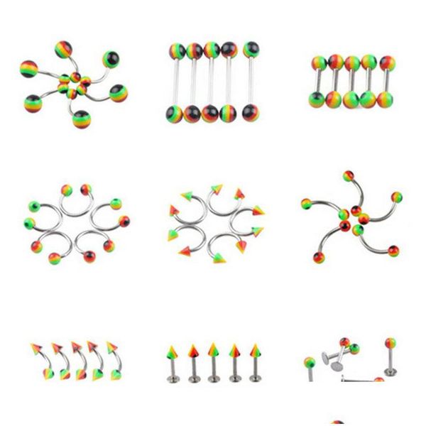 Zungenringe 45 Stücke Mix 9 Stile Körper Piercing Barbell Ohren Lippe Augenbraue Circar Hufeisen Ring Modeschmuck Drop Lieferung Dhgarden Dhf6P