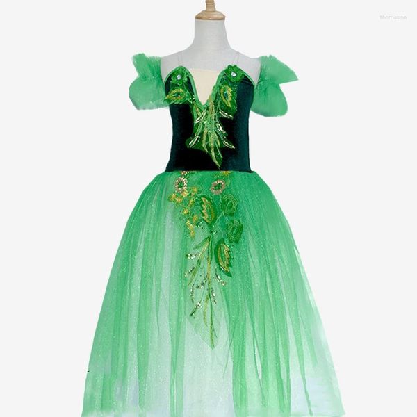 Stage Wear Verde Lungo Romantico Tutu di balletto Ragazza Donna Costume Performance Abito da ballo Ragazze Gonne Tulle