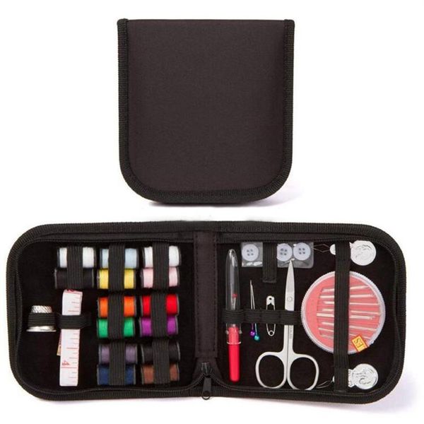 27 pz / set Kit scatola da cucito da viaggio portatile Filo per cucire Punti Ferri da maglia Strumenti Bottoni in stoffa Forbici artigianali Regali mamma215O