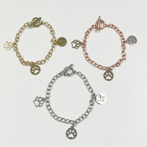 Pulseira de ferro com fivela OT em 3 cores com design de três patas de cachorro pingente de aço inoxidável pulseira de festa personalizada feminina