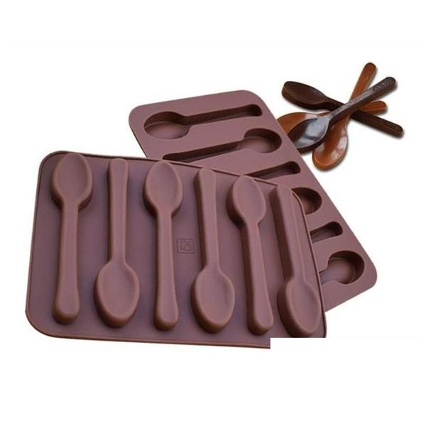 Baking Moulds Non-Stick Sile Diy Cake Decoration Mod 6 Holes Spoon Shape Chocolate Molds Jelly Ice 3D Candy Drop Delivery Home Garde Dhtse