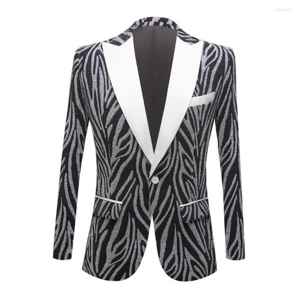 Ternos masculinos brilhando padrão zebra terno jaqueta cantor anfitrião palco concerto blazer formal único botão fino ajuste smoking209l