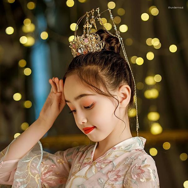 Grampos de cabelo Hanfu Headdress Phoenix Crown Girl's Costume Borla Estilo Chinês Mostrar Acessórios de Passarela