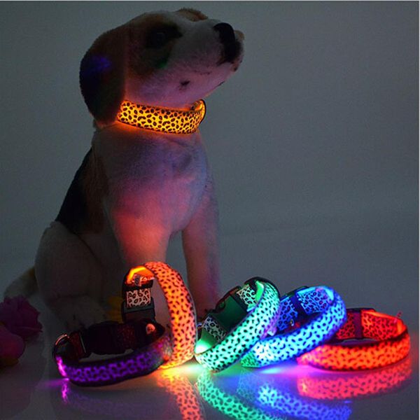 s LED Hundehalsband Licht Flash Leopard Kragen Welpen Nacht Sicherheit Haustier Hundehalsbänder Produkte für Hunde Halsband Bunte Flash Lig261T