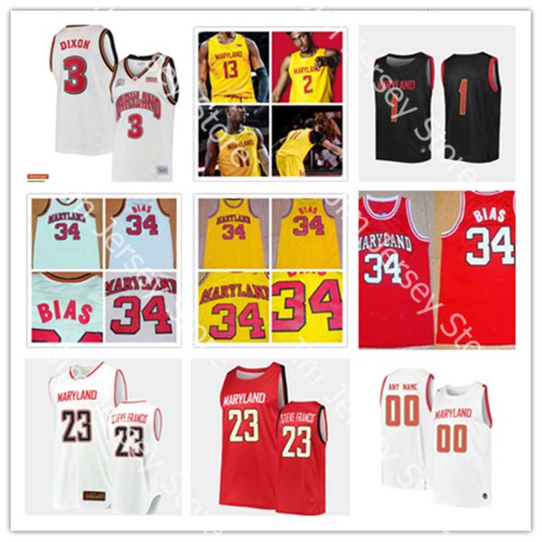 Maglia da basket NCAA personalizzata Maryland 34 Len Bias Alex Len Kevin Huerter 25 Jalen Smith 23 Steve Francis 3 Juan Dixon 2 Aaron Wiggins 5 Eric Ayala 15 Chol Marial