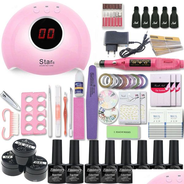 Nail Art Kits UV Lâmpada Manicure Set Escolha 6 Cores Gel Polonês Base Top Coat Extensão Kit Elétrico Handle Drop Delivery Health Beauty Dhzoe