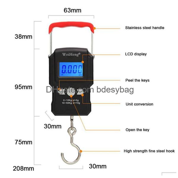 Waage 50Kg/55Kg 5G/10G LCD-Digitalanzeige Mini Elektronische Waage Hängehaken Doppelte Genauigkeit Für Angeln Outdoo Travel Drop Dh4Yx