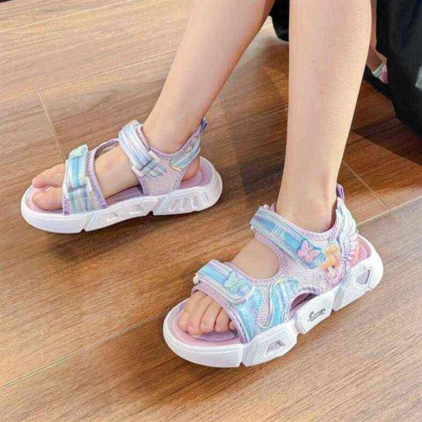 2022 Kinder Neue Flache Sandalen Bogen Strass Mädchen Prinzessin Sommer Leder Schuhe Kinder Offene spitze Perle Strand Sandalen Größe 21-30 G22228t