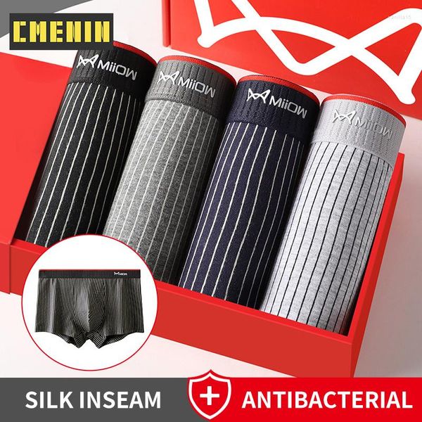 Underpants cmenin 3pcs cotone a strisce antibatteriche biancheria bianche da pugile a corto di pugili da uomo a favore della pelle pugili maschi pugili maschi