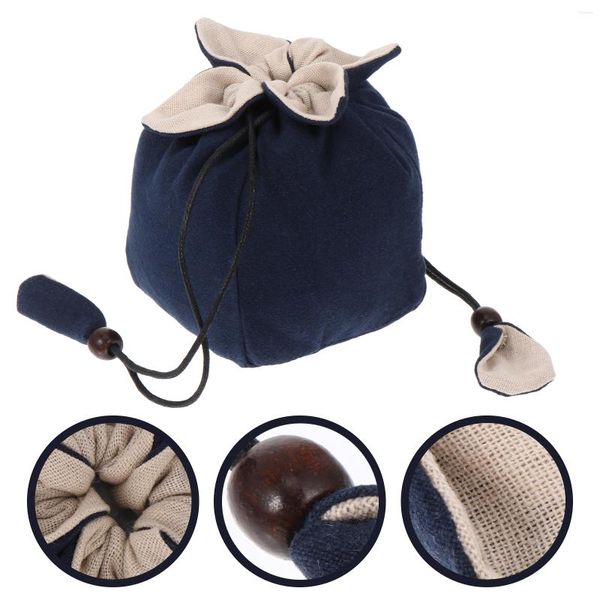 Bandejas de chá chaleira azul algodão linho bule saco portátil teaware bolsa cordão viagem