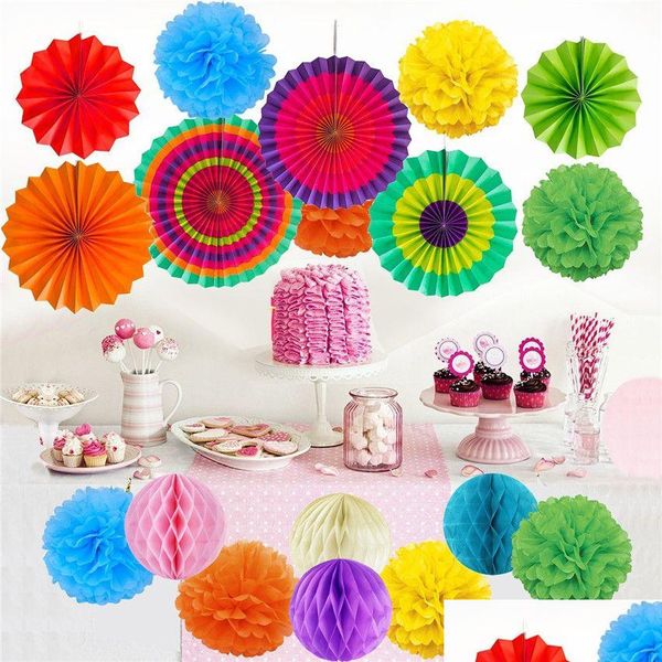 Dekorative Blumen Kränze Papierfächer Blumenkugeln Sets Geburtstagsfeier für die Dekoration im Babyalter Barty Shop Weihnachtsdekoration A07 Drop De Dhomx