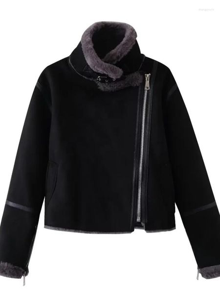 Couro feminino 2023 outono inverno jaqueta casaco moda pele artificial integrado topos simples doce legal curto macio casacos quentes