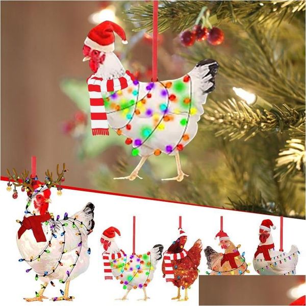 Decorações de Natal Lenço Frango Decoração de Feriado Ao Ar Livre Enfeites de Madeira Pendurado Pingente Decoração DIY Drop Delivery Home Garden Fe Dh91E