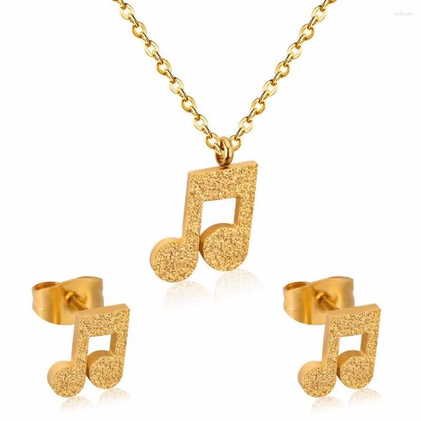 Halskette Ohrringe Set LUXUKISSKIDS Musiker Symbol Edelstahl Gold Dubai Für Mädchen Frauen Schmuck