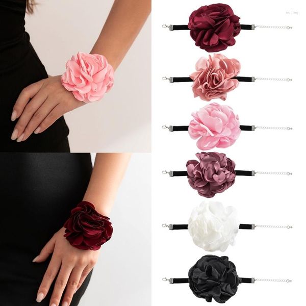 Link pulseiras n1he rosa flor pulseira corrente de pulso para festa de baile de casamento veludo mão pulseira decoração presente