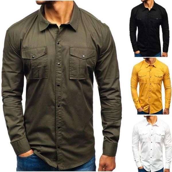 Camicie casual da uomo Camicia vestibilità regolare da uomo stile giapponese Tinta unita Colletto rovesciato Manica lunga Abbottonatura Maschio256l