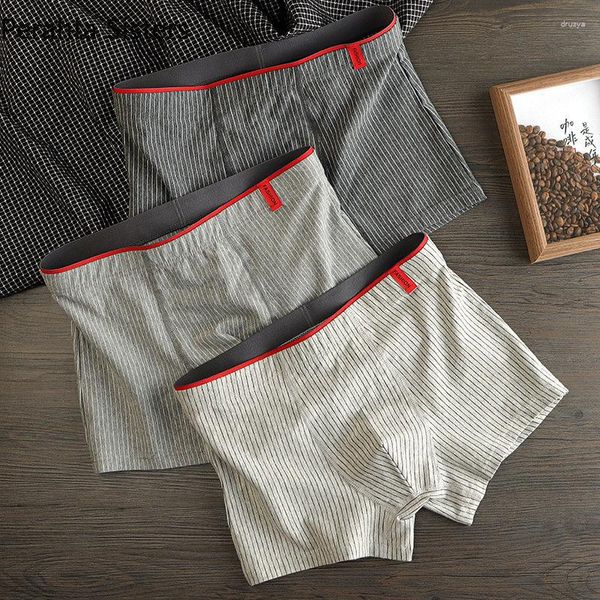 Cuecas 3 peças calcinha masculina algodão roupa interior boxers na moda estilo japonês listrado moda respirável boxer hombre 2023