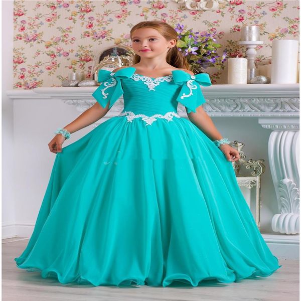 Hunter Şifon Boncuklu Çiçek Gilr Elbiseler Yaylar Dantel Vintage Küçük Kız Gelinlik Güzel Çocuk Pageant Elbiseleri önlükleri FL01298K