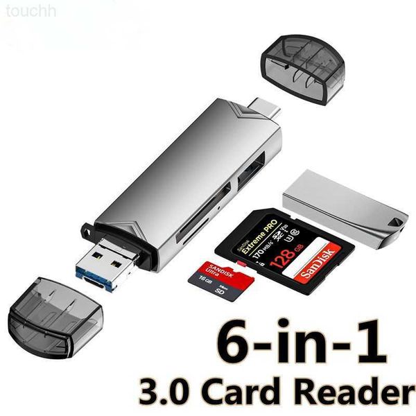 Считыватели карт памяти 6 в 1 Otg Type C Card Reader USB 3.0 Micro Sd Mini Adaptor TF USB Flash Drive Converter Аксессуары для мобильных телефонов L230916