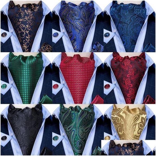 Bow Ties Erkekler Vintage Blue Red Green Paisley Ekose Düğün Resmi Cravat Ascot Scrunch Kendinden İngiliz Tarzı Beyefendi İpek Kravat Drop Dhygb