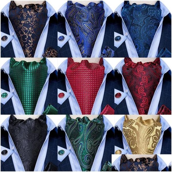 Papillon Uomo Vintage Blu Rosso Verde Paisley Plaid Matrimonio Cravatta formale Ascot Scrunch Self British Style Gentleman Cravatta di seta Drop Dhygb