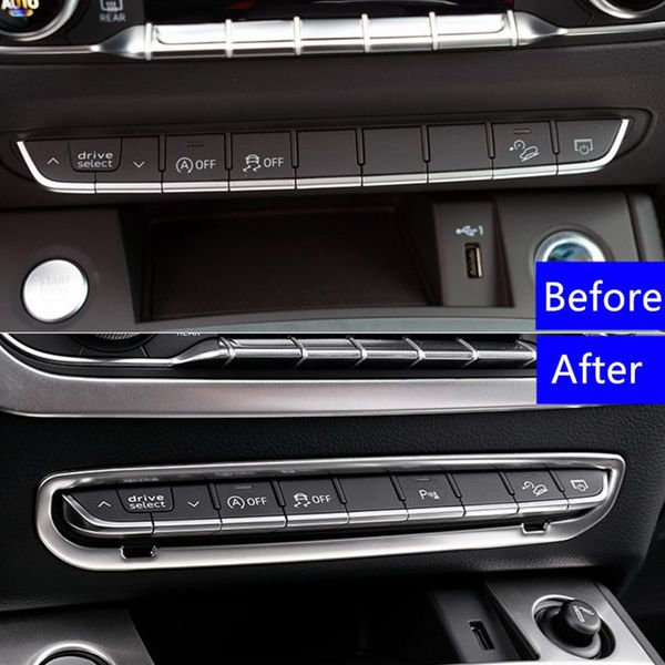 Console centrale Cornice pulsante Decorazione Decalcomanie Car Styling per Audi Q5 FY 2018 2019 Accessori interni in acciaio inossidabile286U