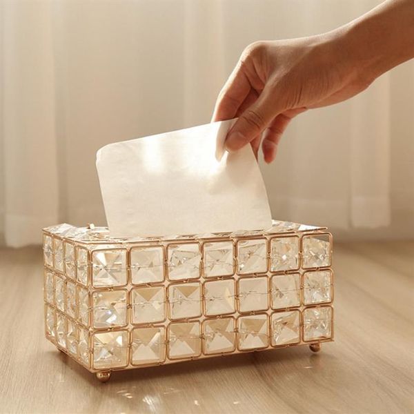 Scatola di tessuto in cristallo europeo semplice casa soggiorno cassetti tavolini da caffè desktop scatola di stoccaggio tovagliolo per auto creativa Y20032204H